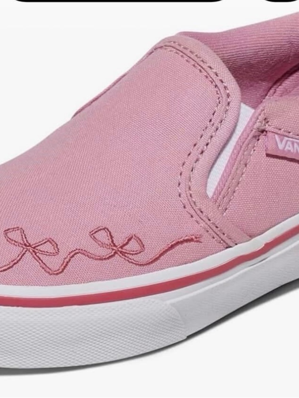 Vans Kids Pink Canvas Slip-On Sneakers with Embroidered Bow Detail